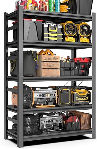 Miniatura 17 de Estantería de garaje y almacenamiento | Estantes de metal de fácil montaje de 5 niveles | Estante ajustable de alta resistencia | Estantes
