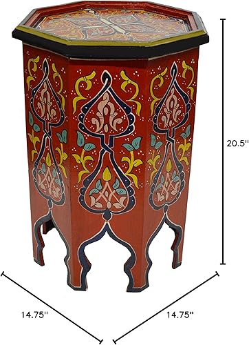 Miniatura 2 de Mesa de madera marroquí hecha a mano delicada pintada a mano color rojo exquisito