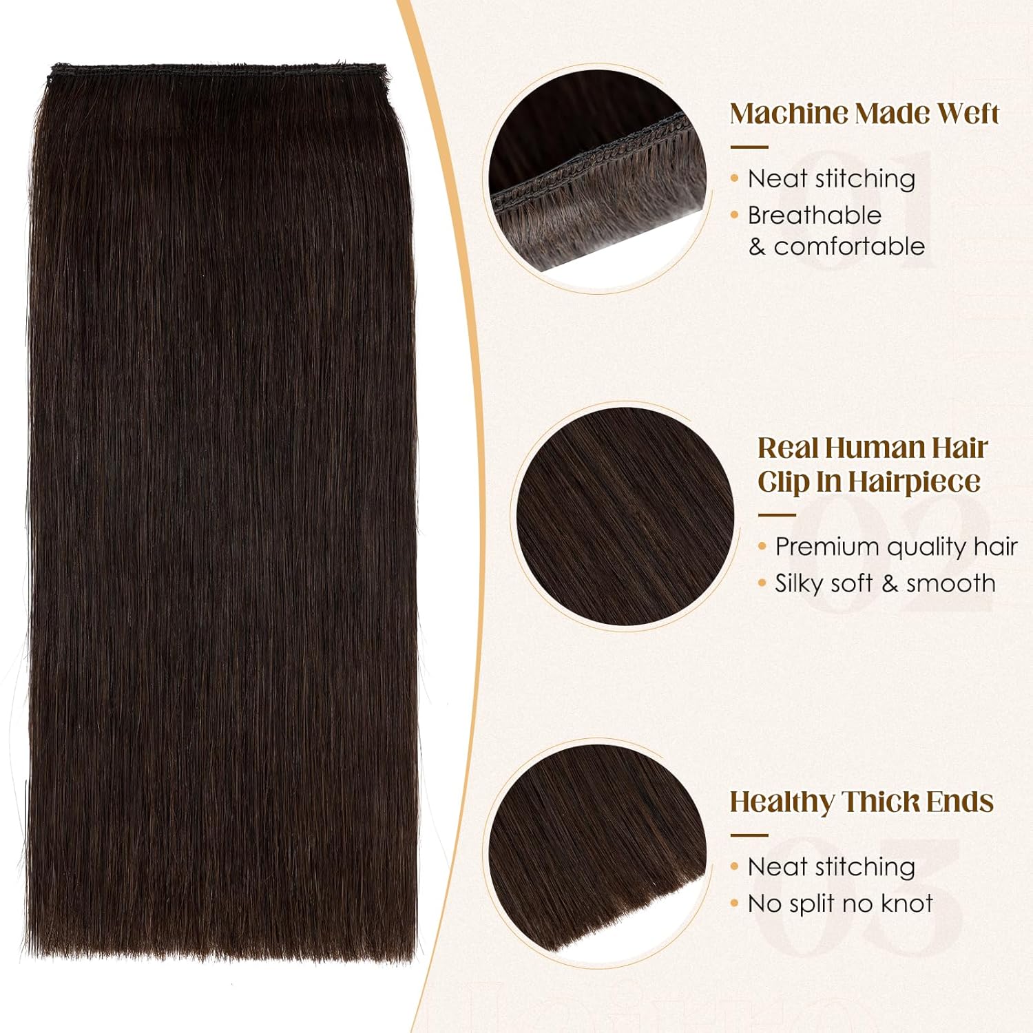 Hairro 4 Pieces Human Hair Extensions Clip Ins Remy Mini Short Clip On Hairpiece For Women Invisible Real Hair Clip-ins Dark Brown #02