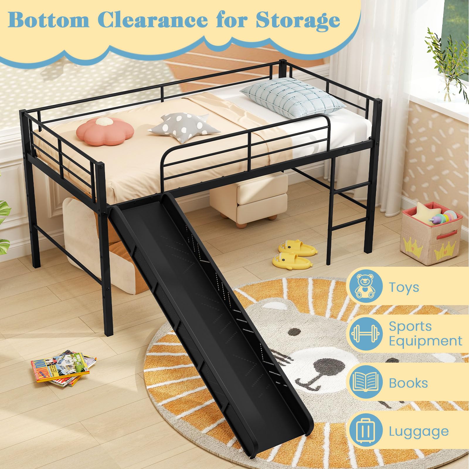 Amazon.com: Giantex Low Loft Bed with Slide, Metal Twin Loft Bed