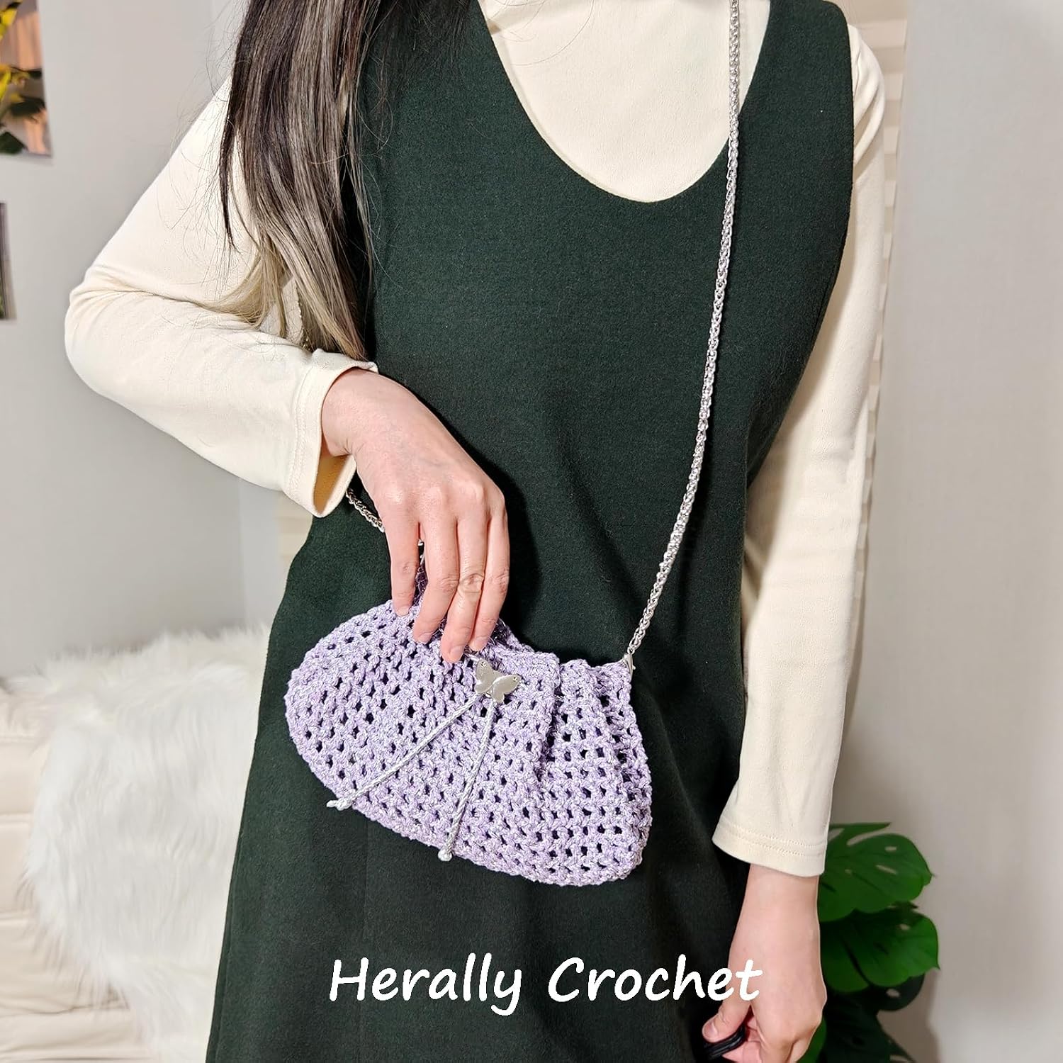 Herally Crochet Kit DIY Bag for Beginners - Include Yarn, Hook and Accessory - with Step by Step Video Tutorials - Crochet Crossbody Bag
