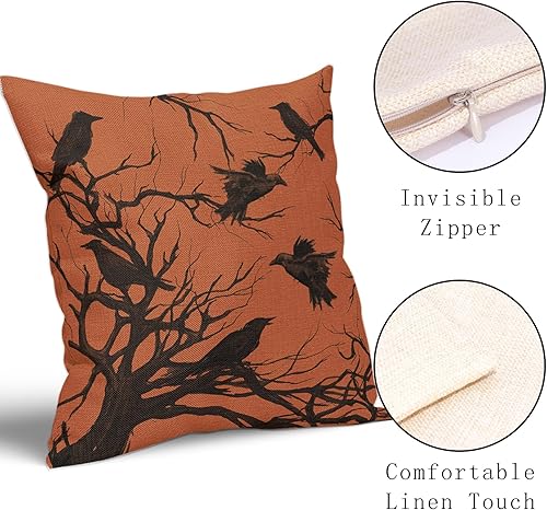 Miniatura 3 de Tree Crows - Juego de 2 fundas de almohada de Halloween de 16 x 16 pulgadas, fundas de almohada decorativas de otoño, fundas de almohada negras y