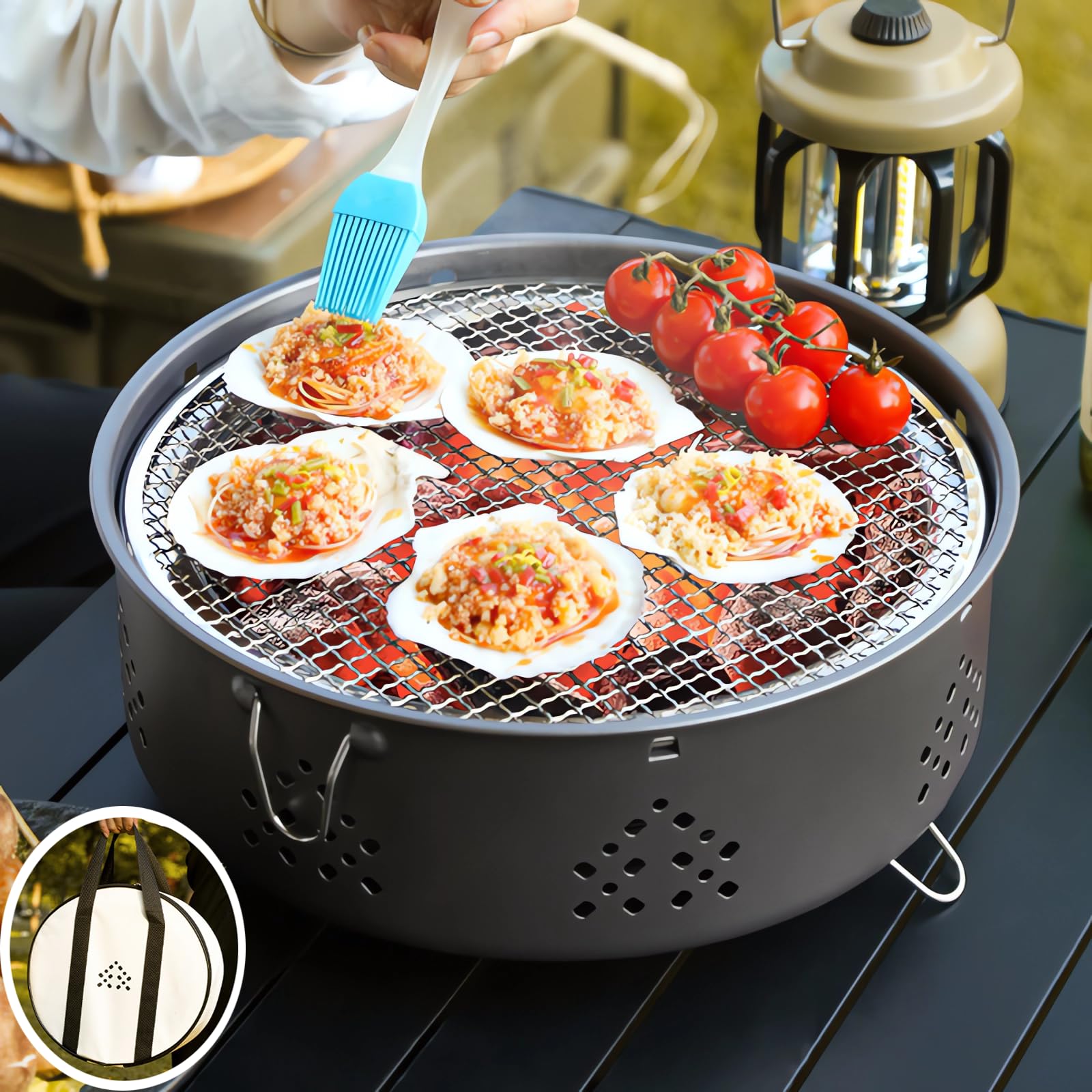 barbecue grill,Portable Barbecue Charcoal Grill for Camping,Small/Mini Round BBQ Stainless Stove with Folding legs & Carry Bag for Outdoor Cooking, Picnic, Hiking,Fishing & Party