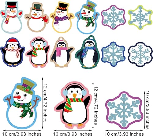 Miniatura 2 de 60 piezas de recortes de Navidad para invierno, mezcla colorida de pingüinos, copos de nieve, muñeco de nieve con 120 puntos adhesivos para tablón
