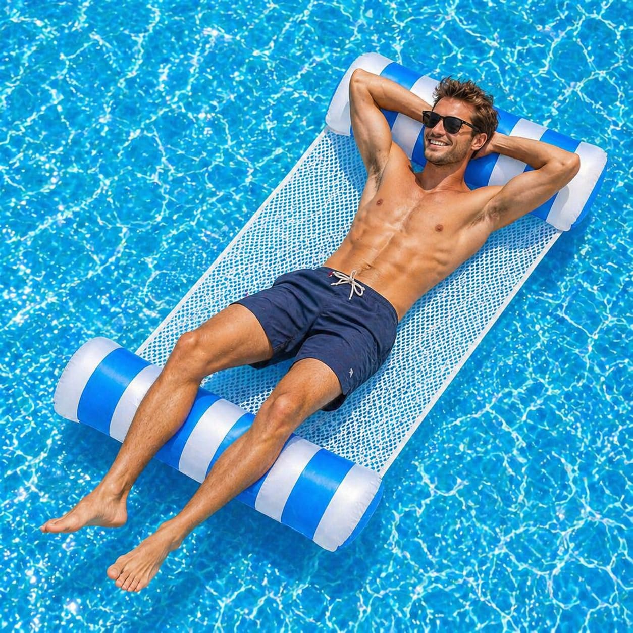 Amaca Gonfiabile da Piscina WENZO 130x70 cm – Materassino Mare con Schienale, Facile da Gonfiare, Ideale per Piscina, Spiaggia e Relax in Acqua