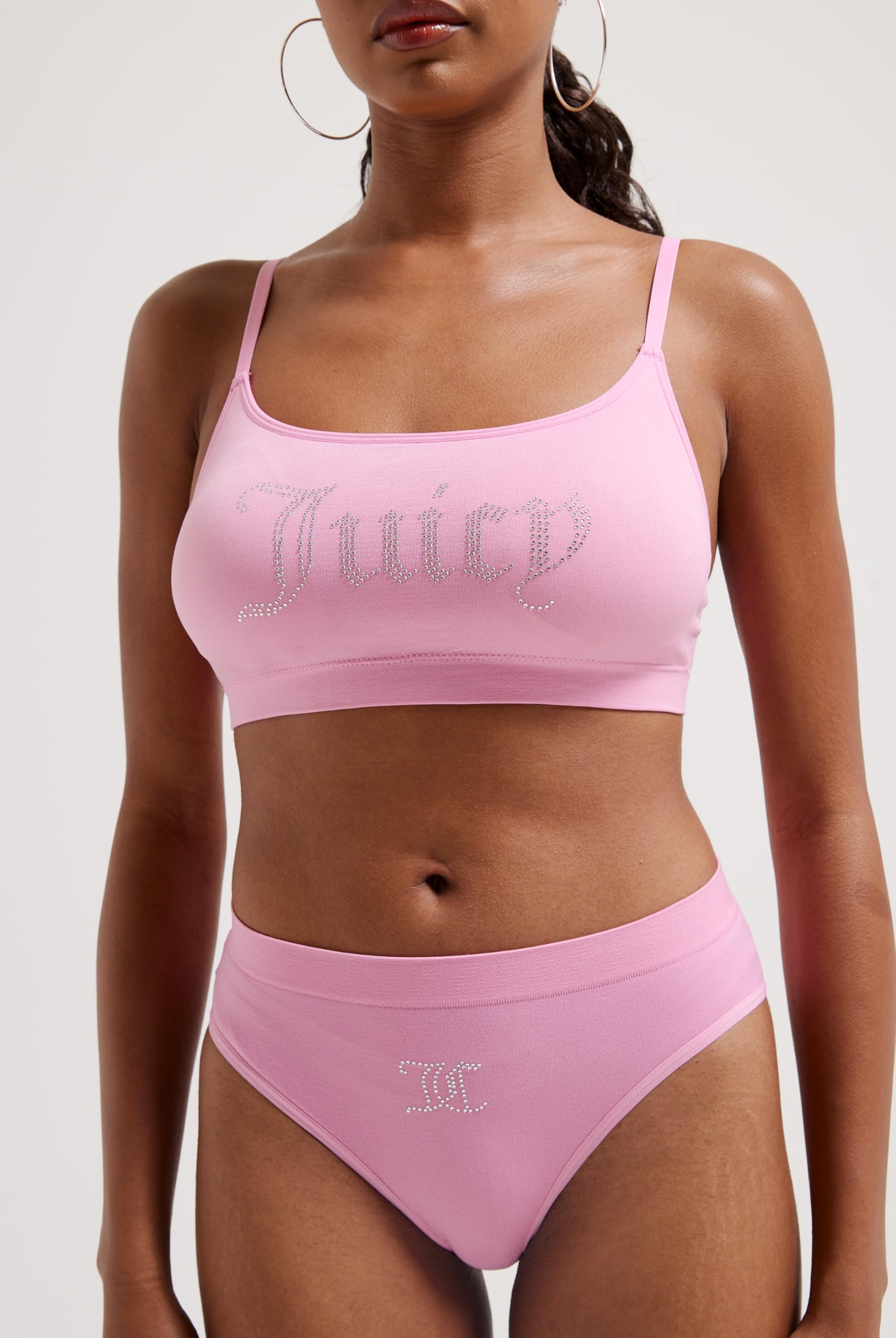 Juicy Couture Damski biustonosz z diamentami i majtki bez fiszbin do uprawiania sportu na czas wolny i fitness zestaw bielizny w różnych kolorach, Begonia PINK, standard, Begonia Pink, Rozmiar