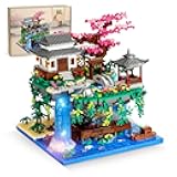 Peach Blossom Pond Micro Mini Building Blocks Set for Adults and Kids, Chinese Architecture Cherry Bonsai Gift Toys with String Lights, Japanese Flowers Tree House Micro Bricks (3320PCS)