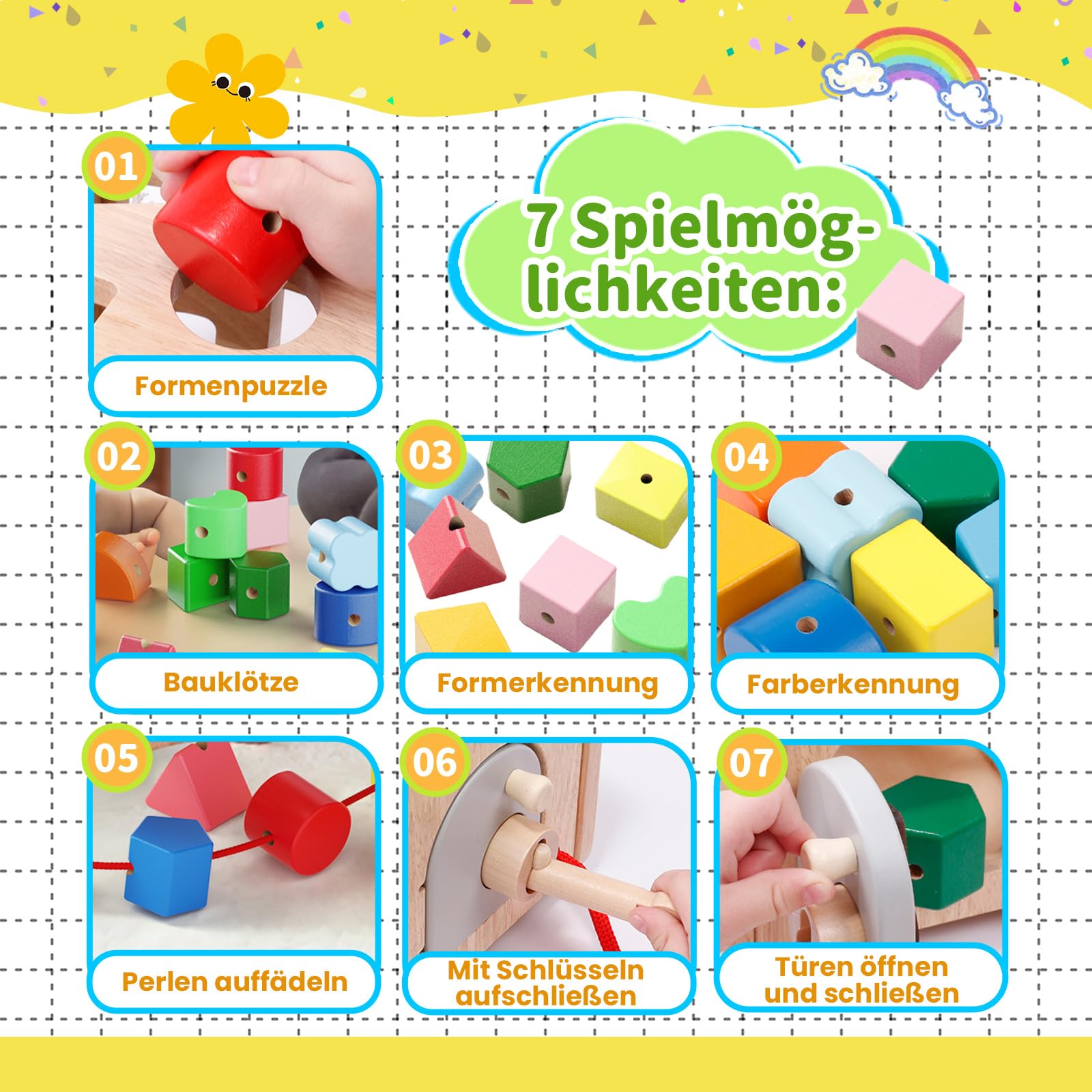 Fullware Shape Sorting Wooden Toy from 6 Months, Montessori Baby Toy from 1 Year, Baby Blocks Fine Motor Skills Sorting Games for Early Learning, Gift for Toddlers Boys Girls from 6 Months - Image 3
