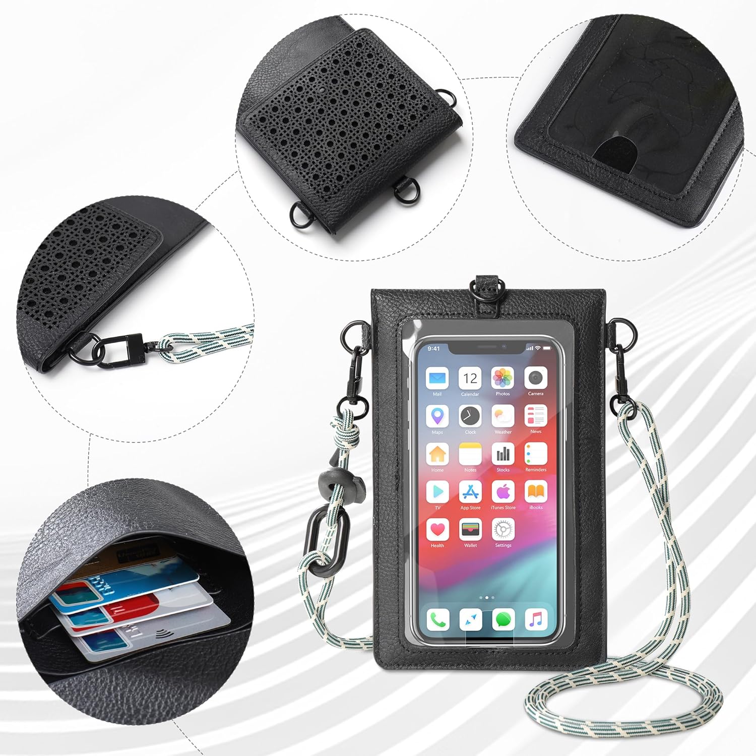 Small Crossbody Bags for Women, Faux Leather Cell Phone Purse Crossbody, Cross Body Purse with Touchable Clear Phone Window & Charging Port, Purses with Blue Adjustable Crossbody Strap - Image 6