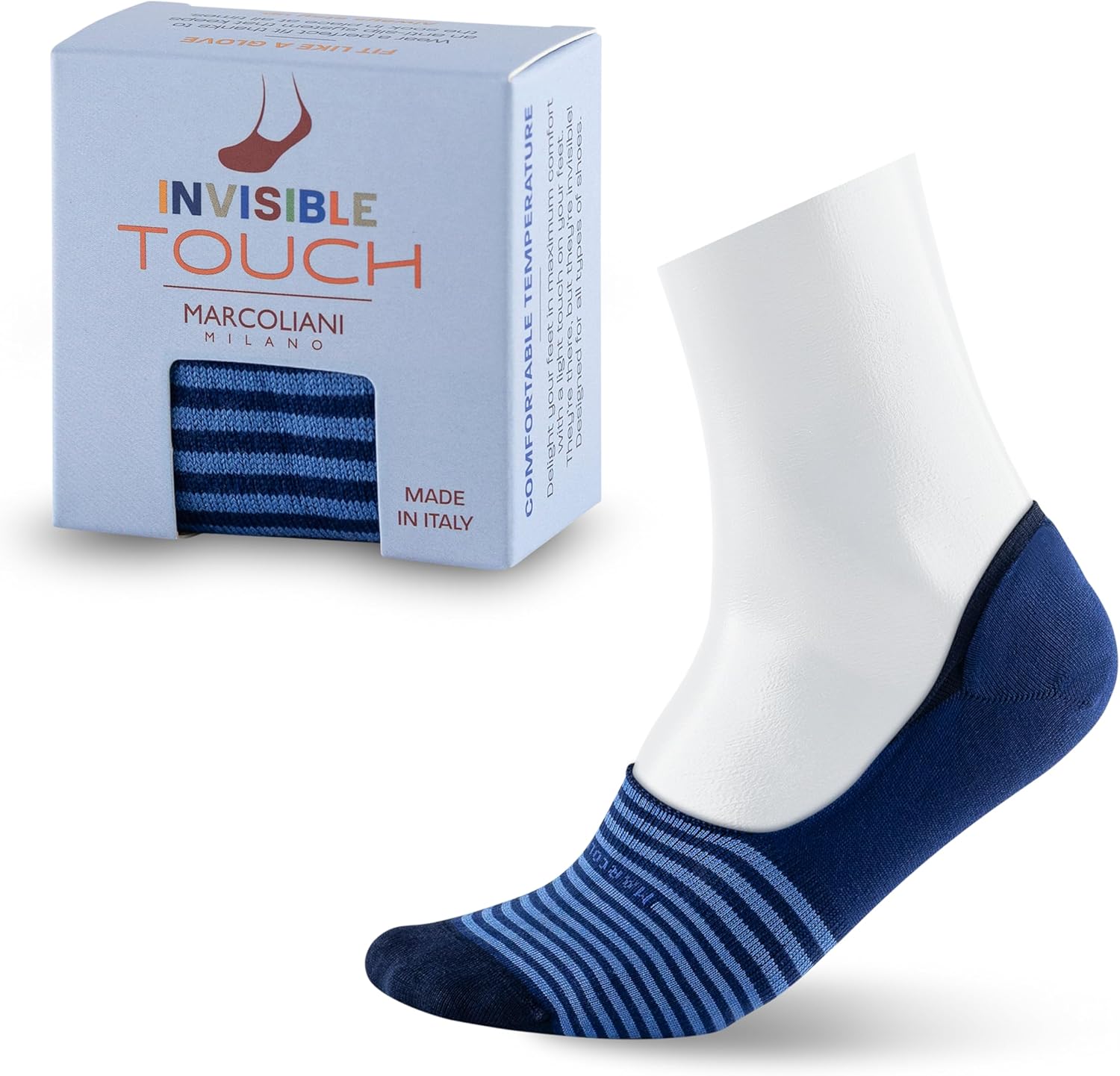 MARCOLIANI Milano Made in Italy - No Show Socks for Men - Always Stay Up | Essence of Cotton Palio Stripe Invisible Touch