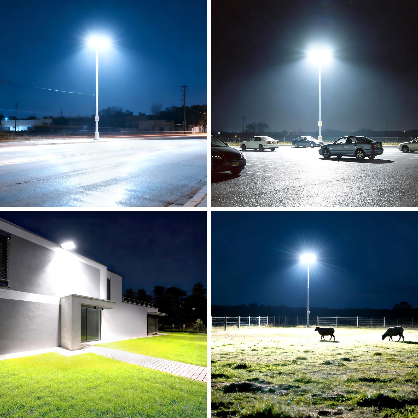 300W LED Flutlicht 42000LM, 3 Köpfe Straßenlampe 6500K | IP67 Wasserdicht & Robust, Flimmerfrei, 10KV Blitzschutz. Festverdrahtung. 180° verstellbarer. Für 45-65mm Mast, Garten