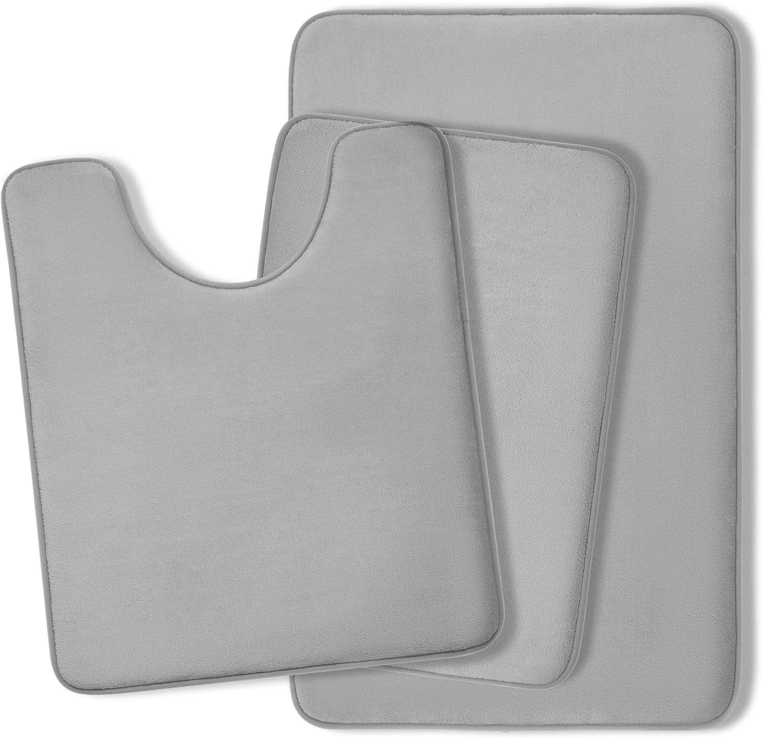 YIHOUSE Bathroom Rug Sets 3 Piece, Extra Thick Memory Foam Bath Mat, Non Slip Super Absorbent Soft Bathroom Mats, Machine Washable Bathroom Floor Mats Sets for Sink,Tub, Shower and Toilet,Light Grey 3 Pieces Light Grey