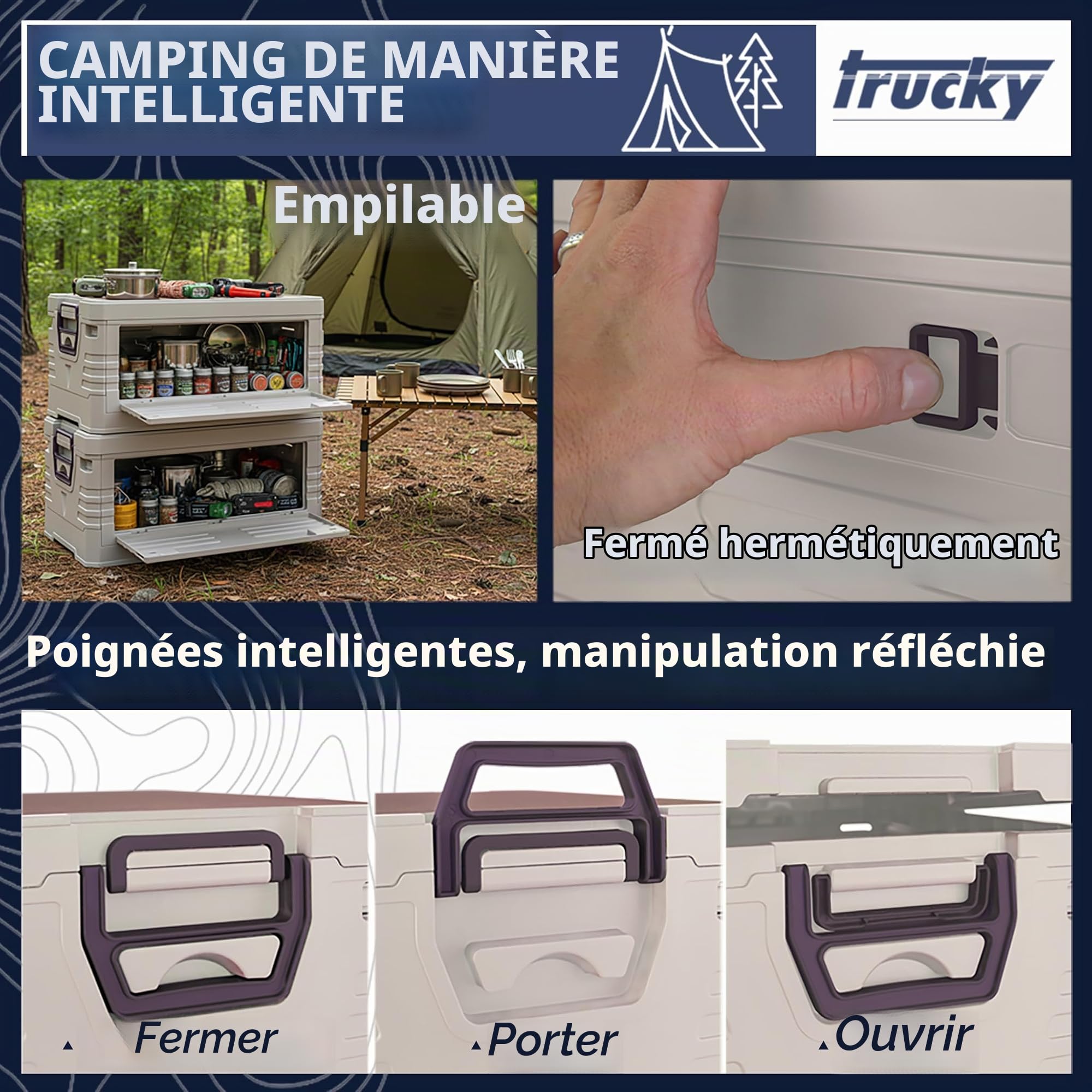 Trucky Coffret de Rangement Boîte Camping Caisse Pliante avec Couvercle