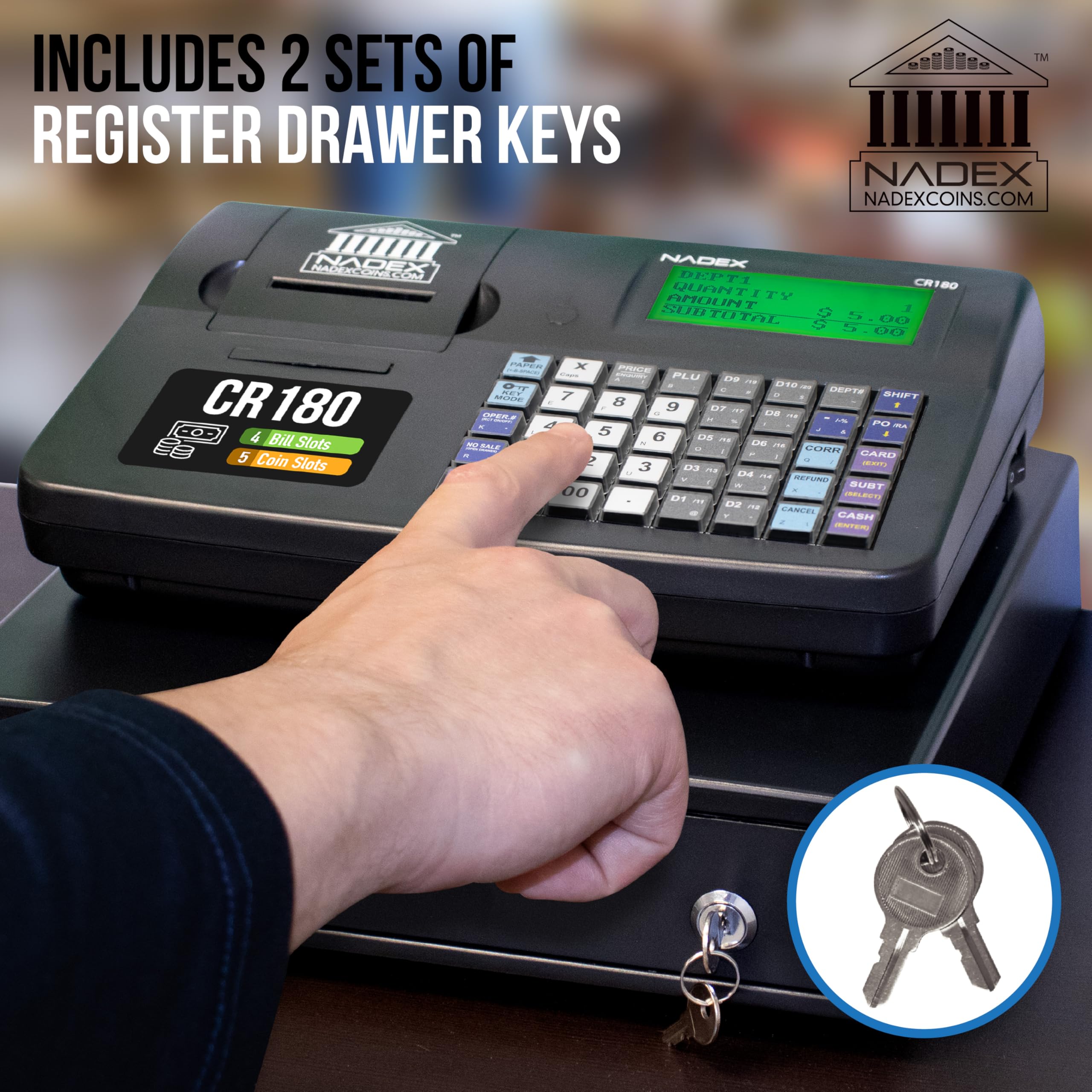 Nadex CR180 Caisse enregistreuse, 6800 recherches de prix, 60 compartiments, tiroir de monnaie et de monnaie, noir