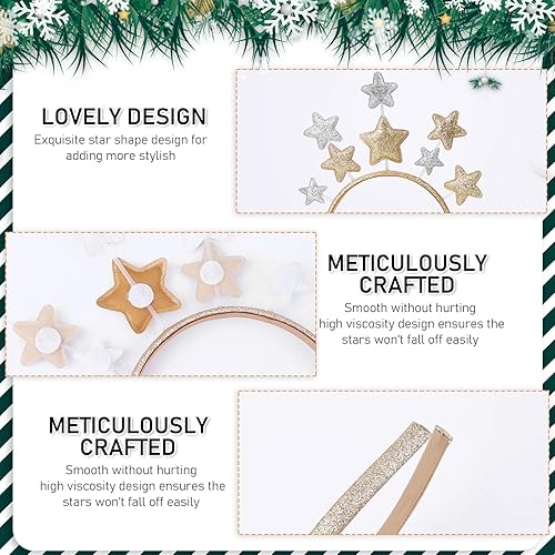 Miniatura 3 de Diadema con estrellas de aleación dorada para mujeres, niñas, niños, accesorio para el cabello de fiesta para princesa, festival de vacaciones,