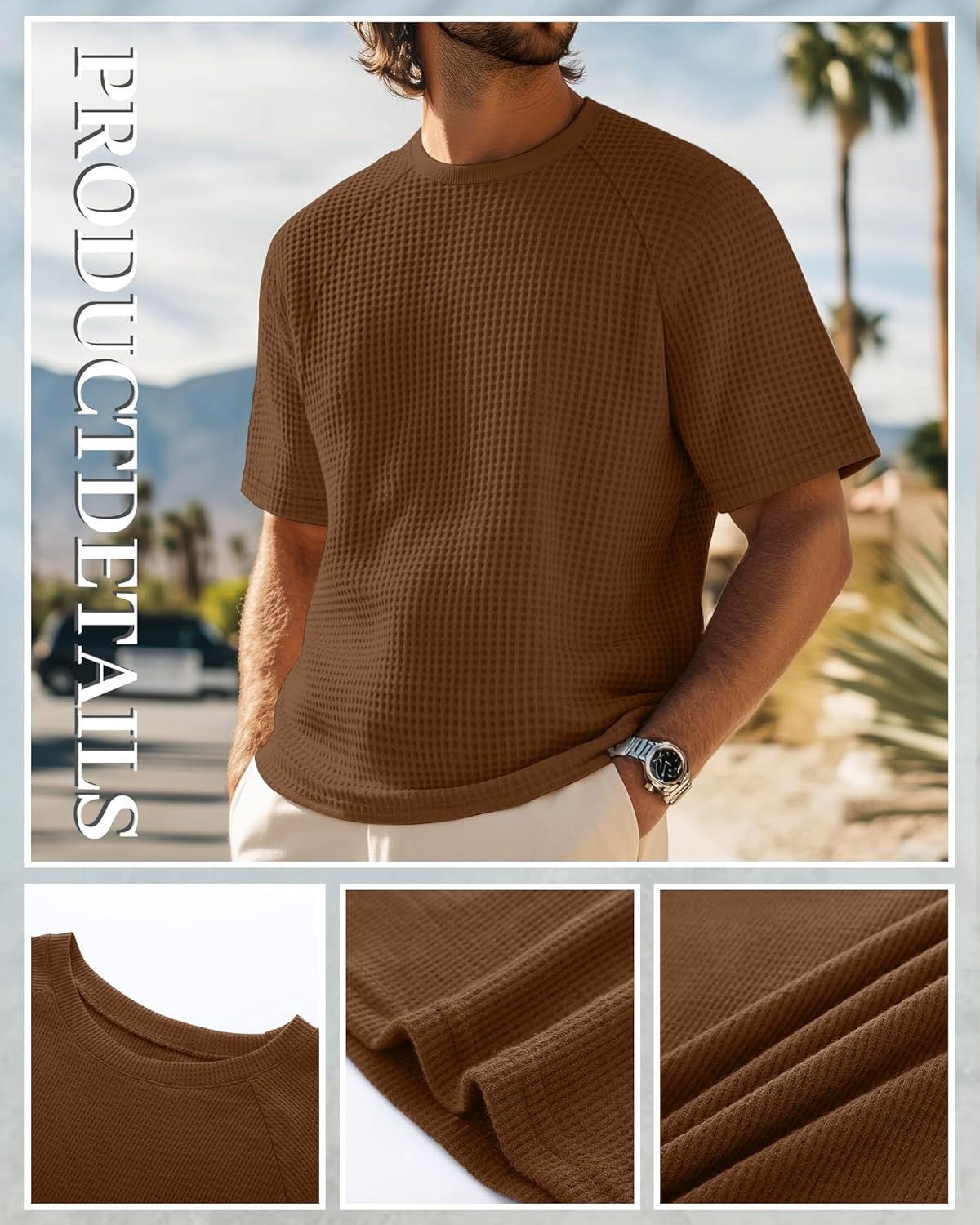 Riyiper 3 Pack Men's Waffle Knitted Short Sleeve Crewneck T-Shirts Solid Raglan Sleeve Casual Pullover Tees - Image 4