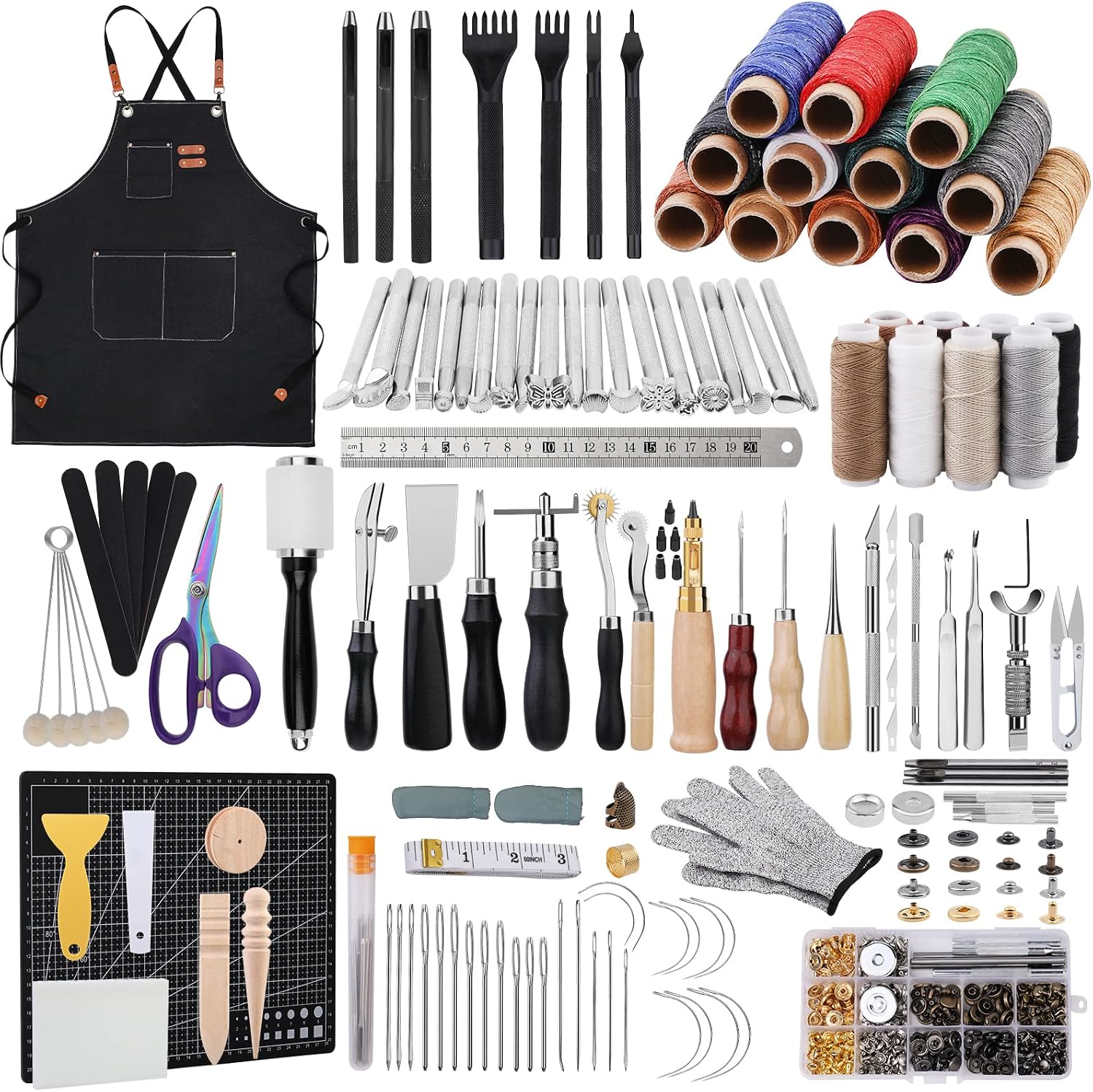 LOKUNN Leather Tooling kit, Leather Crafting Tools and Supplies Kit, Leather Working Tools, Leather Crafting Kit, Leather Sewing Tool Kit for Beginners or Professionals with Tool Manual