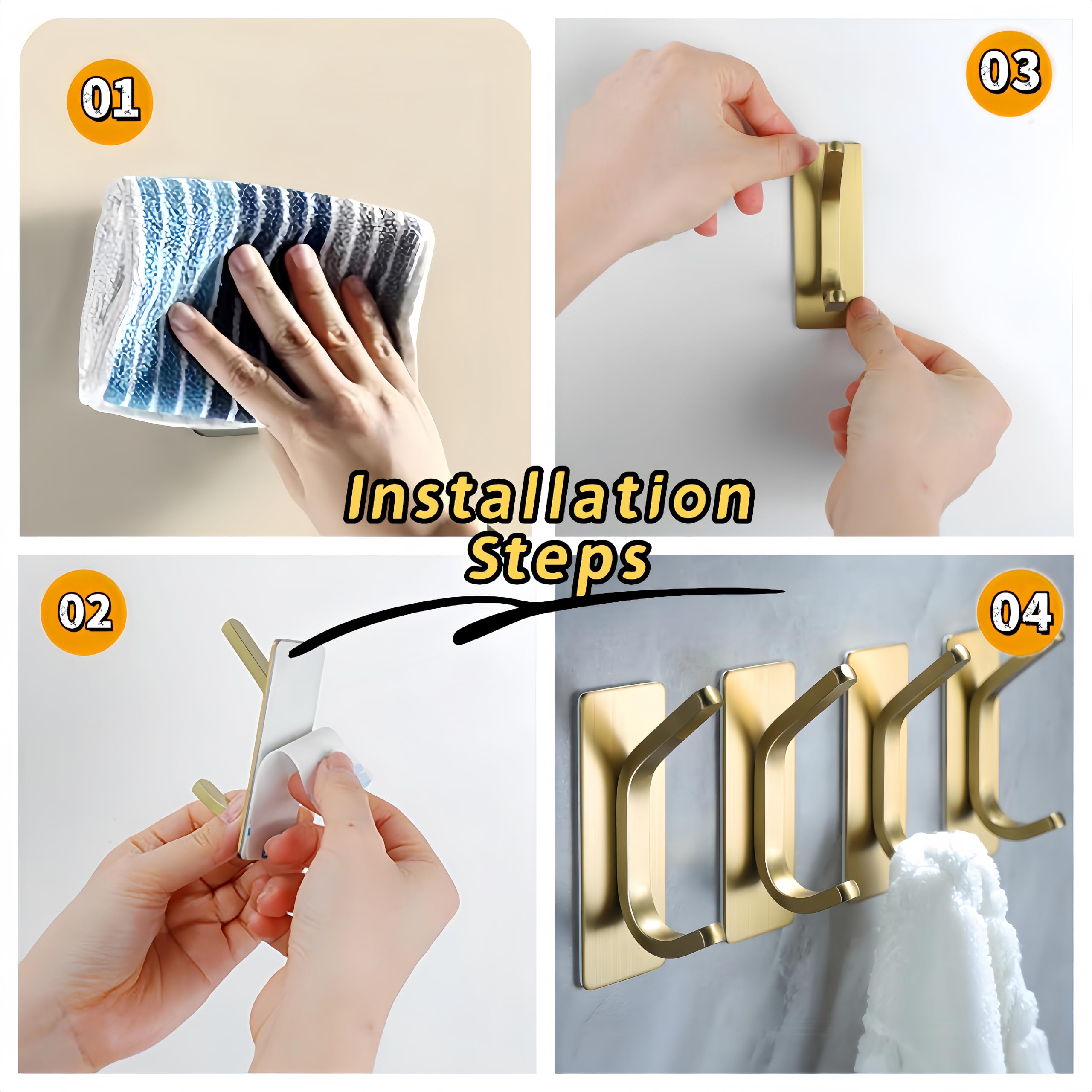 Ganchos De Pared Dorados Para Toallas, Paquete De 4 Ganchos Para Colgar Abrigos, Ganchos Para Colgar Percheros, Ganchos De Aleación De Zinc Para Baño, Garaje, Entrada, Cocina, Hogar