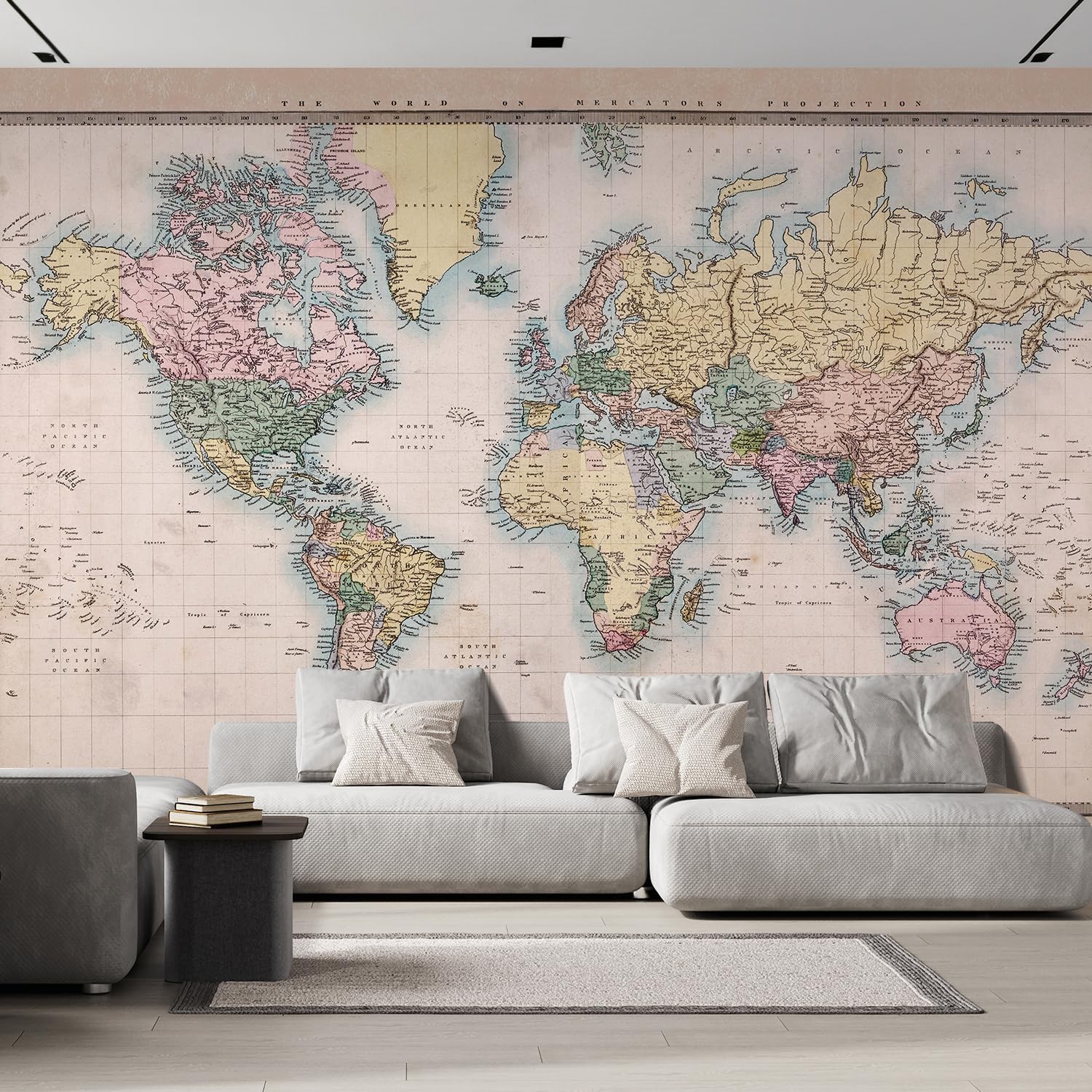 Antique Mercator World Map Wall Mural (66x96) 4-piece, removable