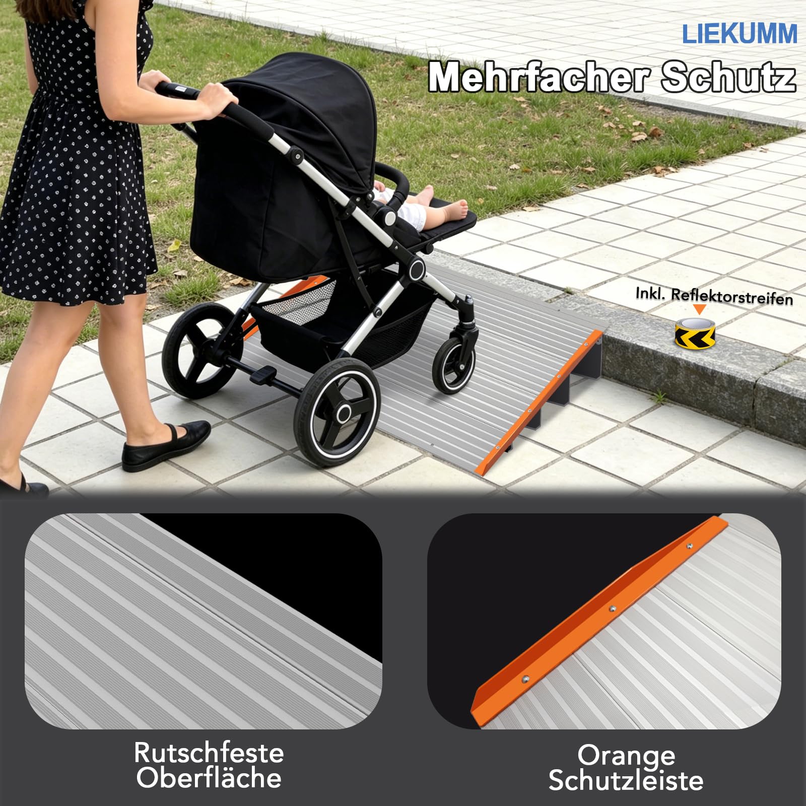 LIEKUMM Rampe de Seuil pour Fauteuil Roulant 5 cm, Capacité Max. 450 kg