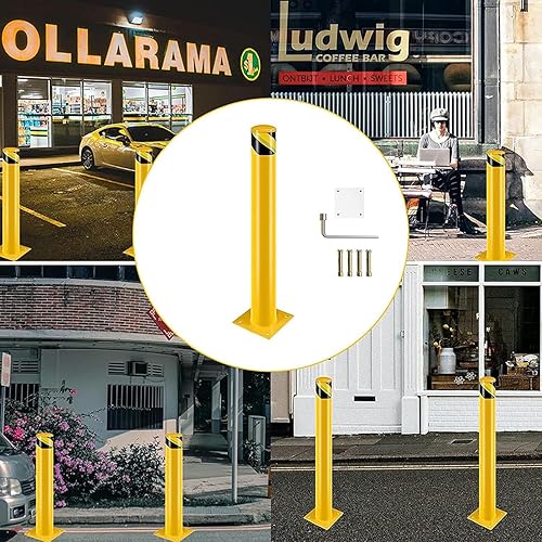 Miniatura 6 de Bolardos de seguridad, poste de bolardo de acero, poste de barrera de estacionamiento de seguridad con recubrimiento de polvo amarillo para áreas de