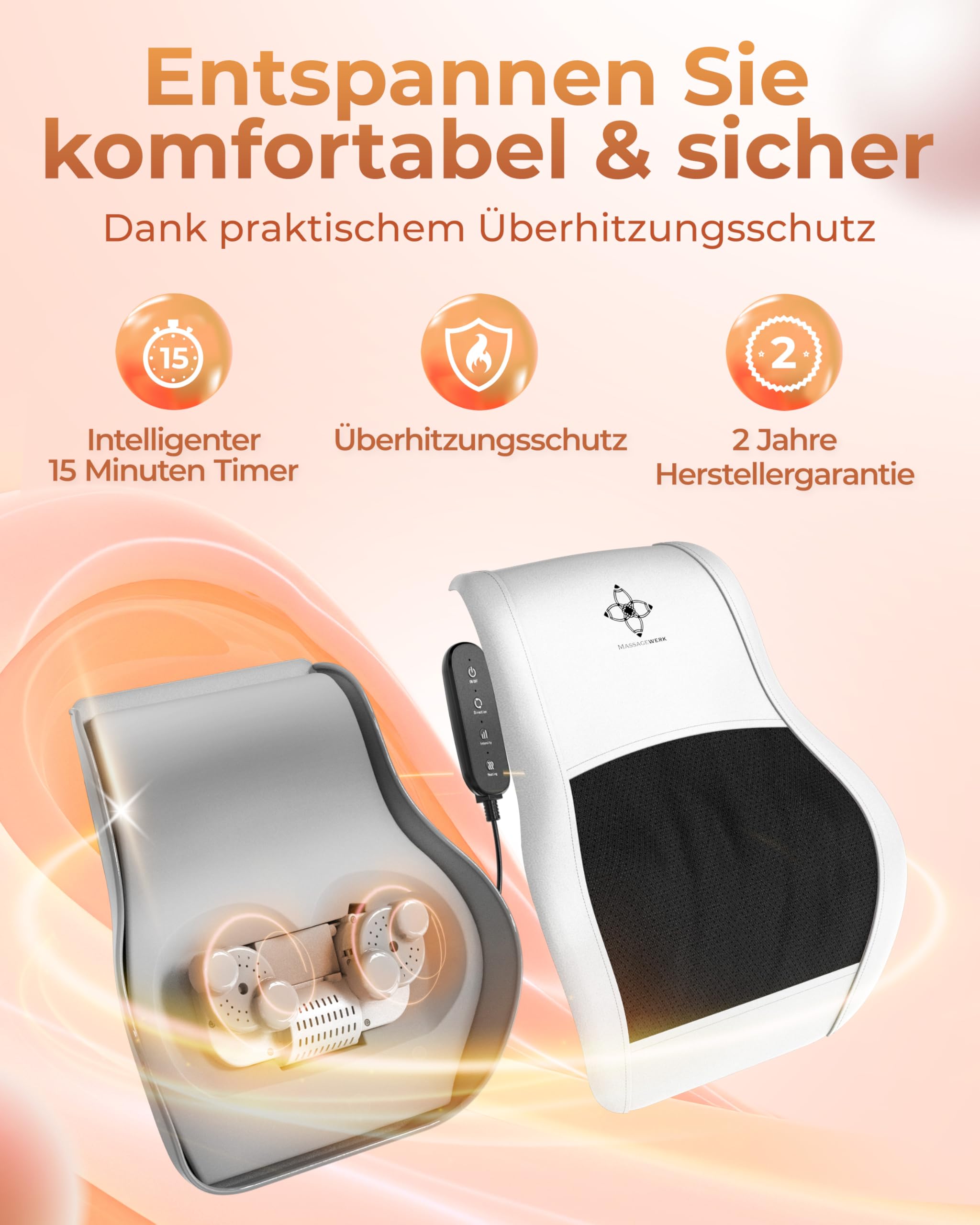 Masajeador de cuello y espalda Shiatsu eléctrico con función térmica ergonómica para aliviar la tensión muscular y el dolor