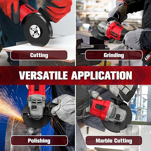 Miniatura 8 de Amoladora angular inalámbrica de 4-1/2 pulgadas, 12000 RPM sin escobillas, herramientas eléctricas con batería de 2 x 4.0 Ah, amoladora angular de 3