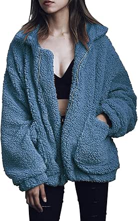 PRETTYGARDEN Women's 2023 Fashion Winter Coat Long Sleeve Lapel Zip Up Faux Shearling Shaggy Oversized Shacket Jacket