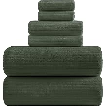 YTYC 39x78 Bath Sheets Extra Large Bath Towels Set for Adults Super Soft Absorbent Striped Microfiber Oversized Bathroom Towels - Olive Green, 6 PCS