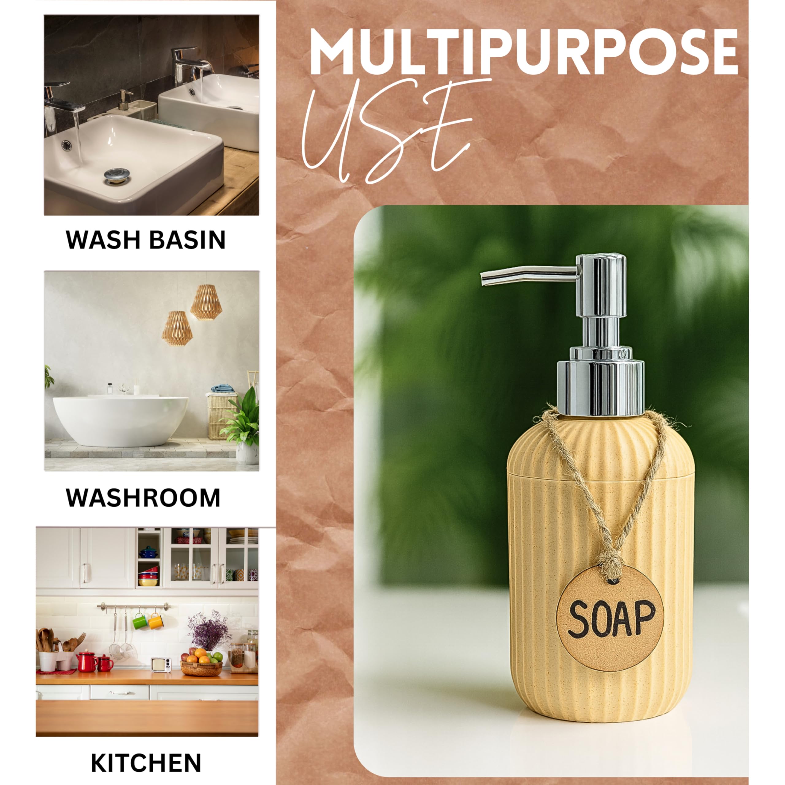 Dispensador de jabón líquido | Desinfectante de baño, loción, dispensador de champú | Botella de lavado de manos para cocina | Dispensador de jabón para lavabo - 300 ml (paquete de 1, beige)