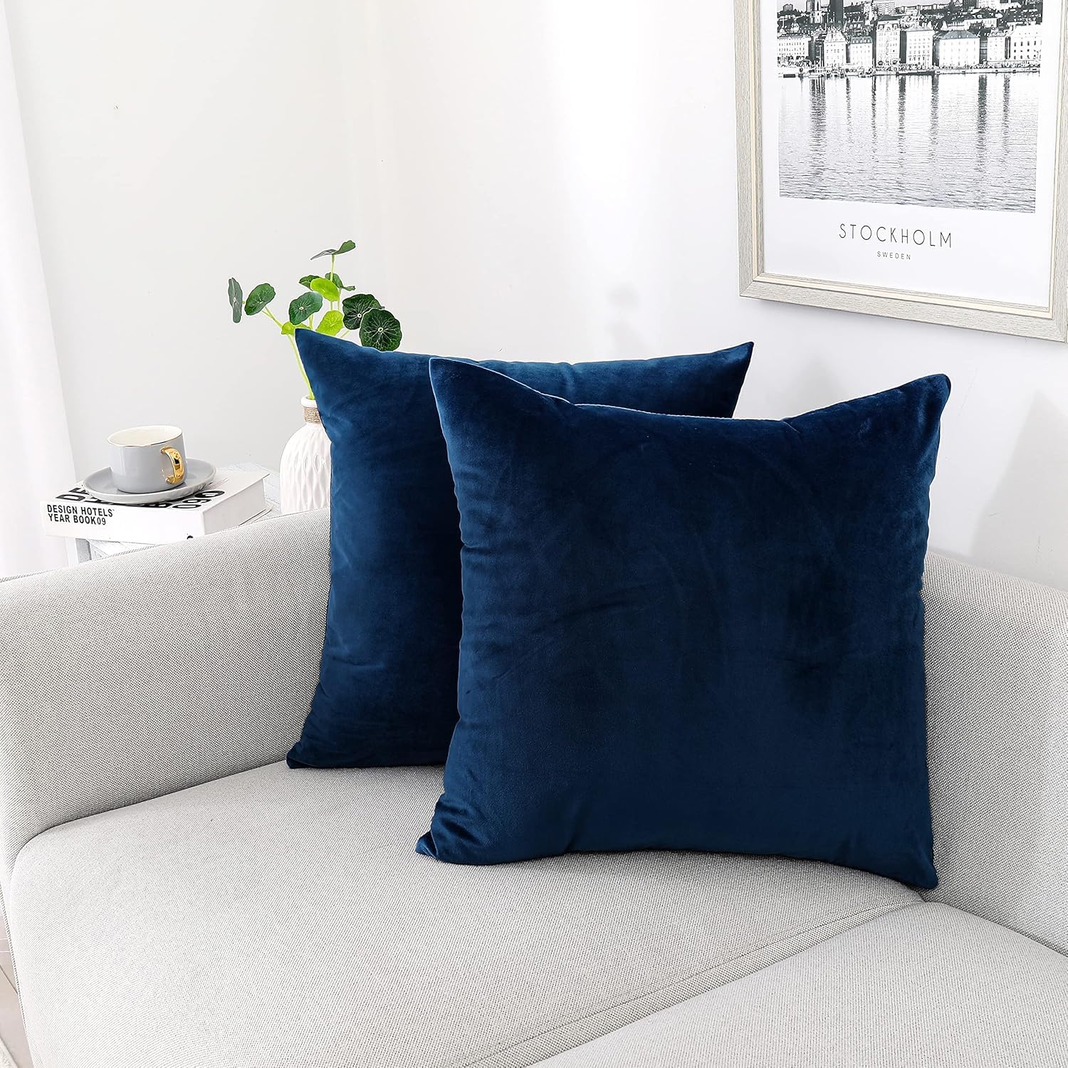 2 Piece Velvet Cushion Cover, 12x12 inch, Dark Blue | Soft Solid Decorative Throw Square Pillow Cases Modern Luxury Home Decor for Couch Sofa Bedroom Livingroom-image-27