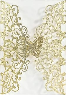 50sets Glitter Laser Cut Lace Flora Wedding Invitation Cards with Butter...
