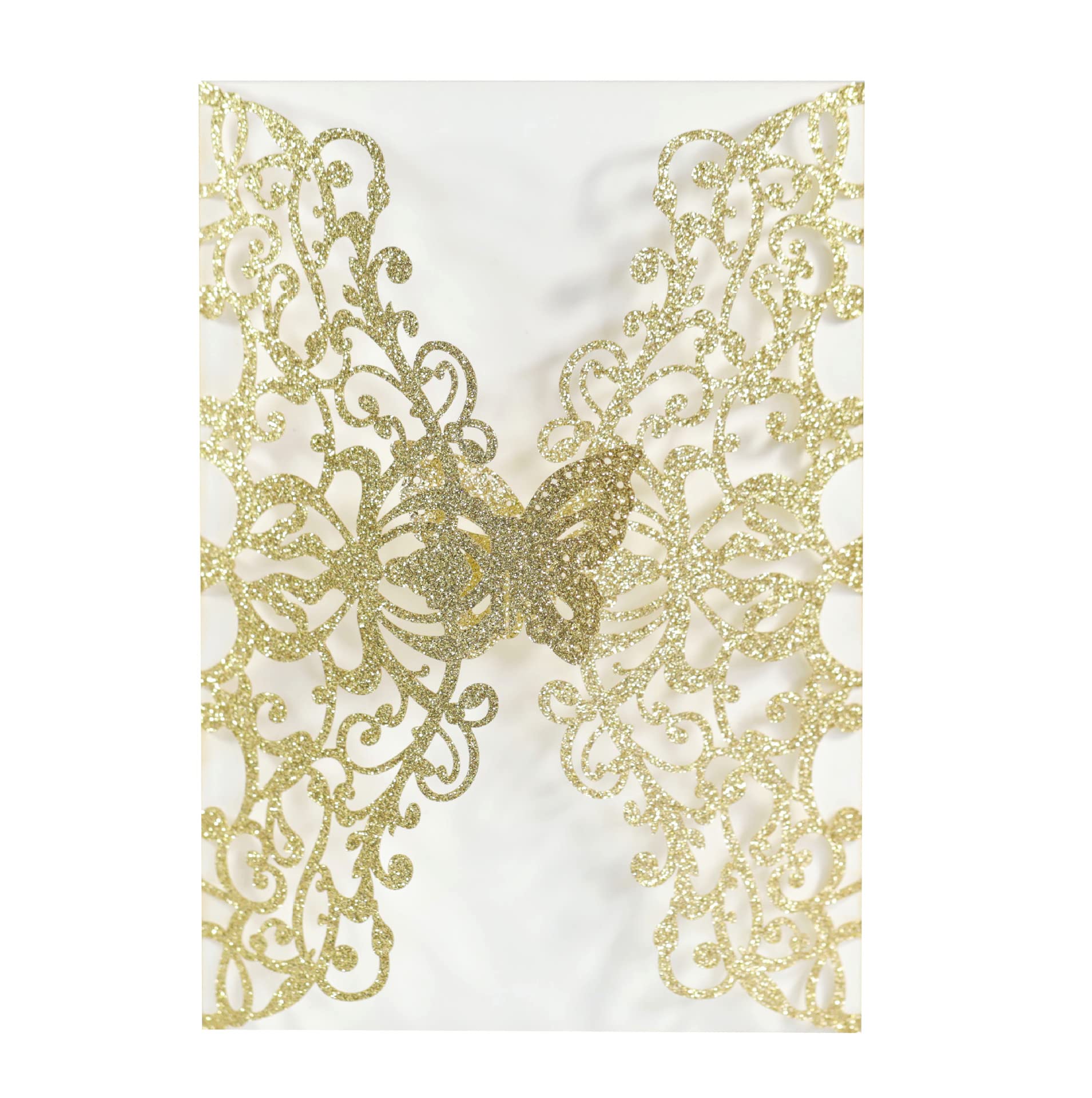 Cylallen 50sets Glitter Laser Cut Lace Flora Wedding Invitation Cards with Butterfly and Envelopes for Bridal Shower Engagement Quinceañera Wedding