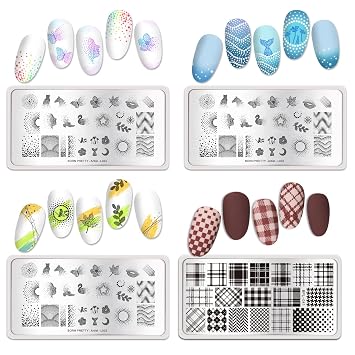 Born Pretty Nail Stamping Plates Set Plaid Flowers Leaves Lace