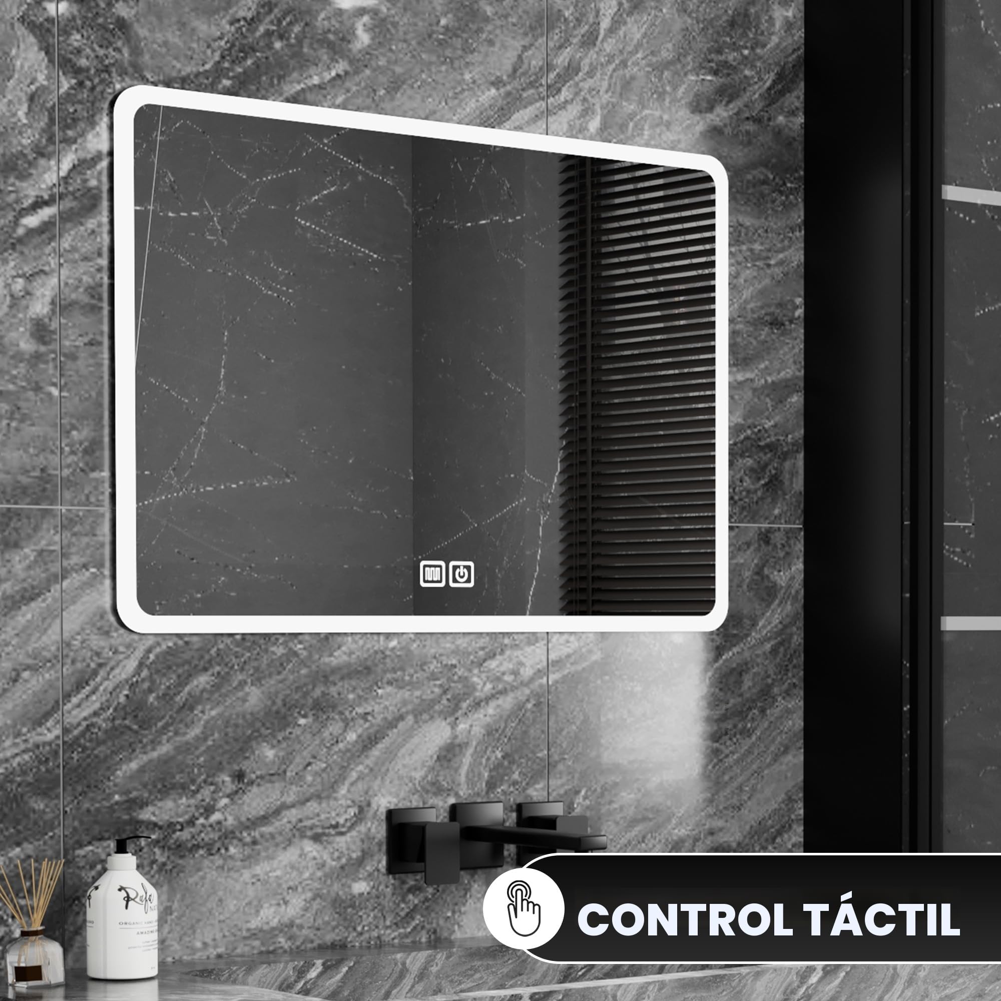 Bayt Espejo de Baño LED con Luces, 52 x 75 cm: Espejos de Baño LED Regulables en 3 Colores con Retroiluminación | Espejo de Rectangular Antiniebla, Iluminado y para Montaje en Pared