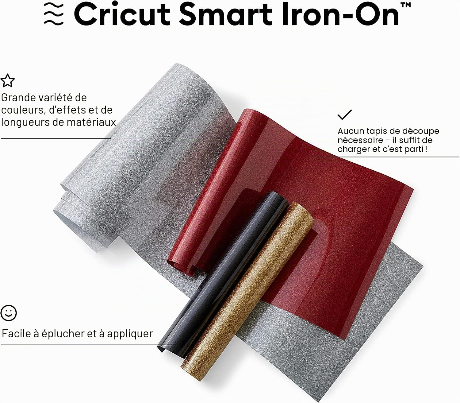Cricut Smart Iron-on | Or | 2,7 m (9ft) | Vinyle de Transfert de Chaleur (HTV) | pour Une Utilisation Explore 3 et Maker 3, 2,7m, 2008685, 2.7m (9ft)