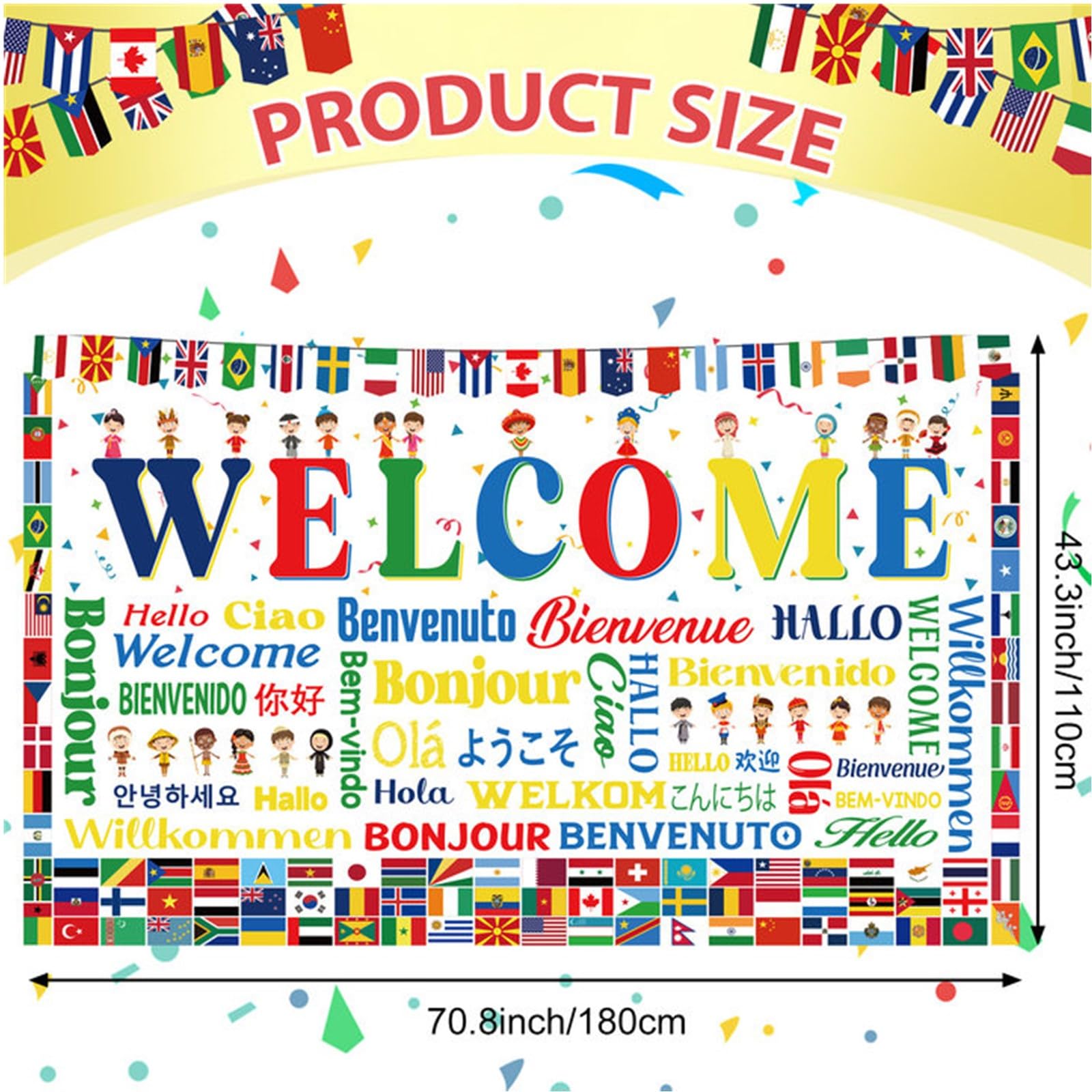 Maritown International Welcome Banners World Flags Backdrop Welcome Country Flags Porch Sign Multicultural Decorations for International Sports Events Club Office School Classroom Celebration Decor - Image 3