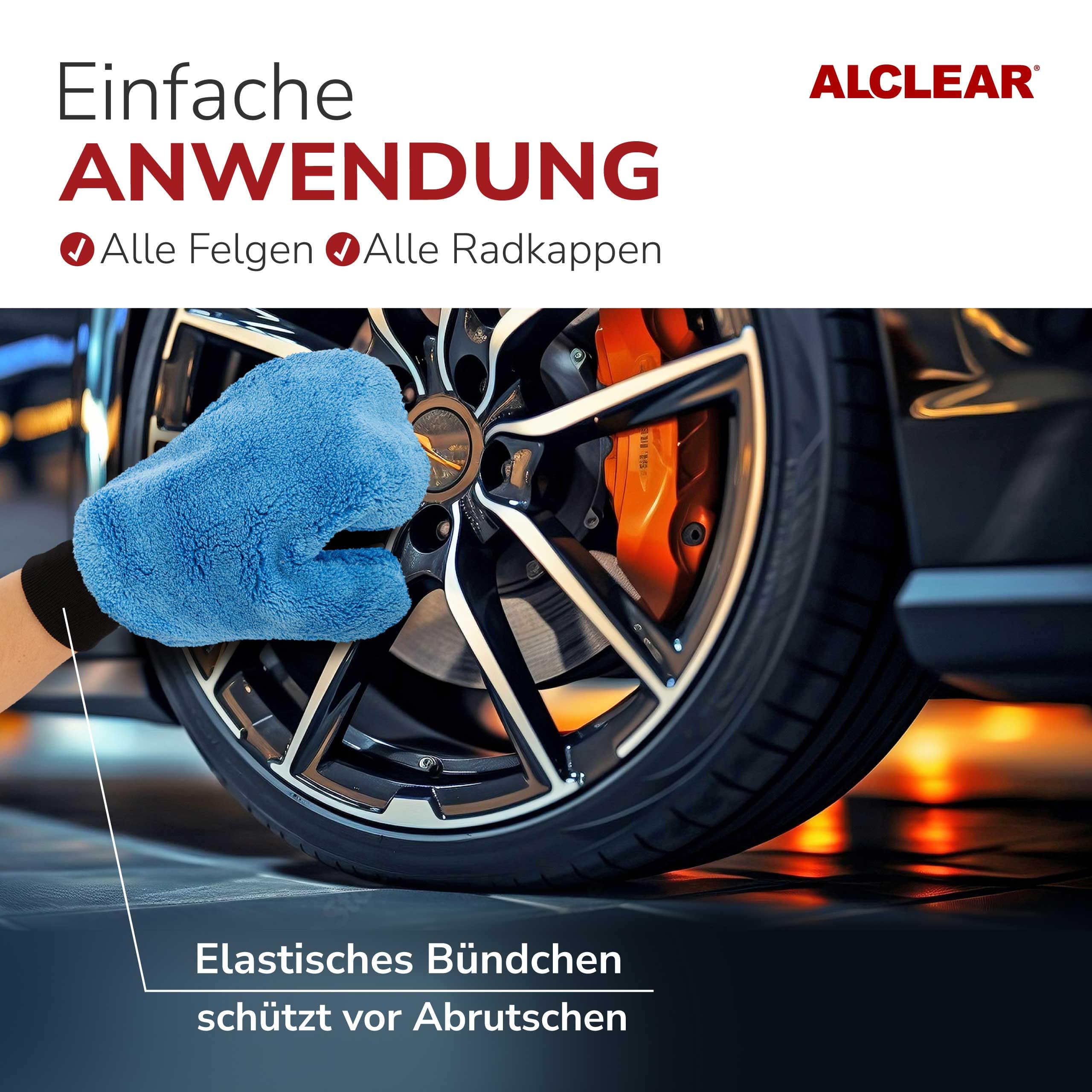 ALCLEAR 950013b Mikrofaser Auto Felgenhandschuh, 26×12 cm Handschuh zur Felgenreinigung, saugstark, kratzfrei, für Alufelgen, Radkappen, Speichen Kfz Handwäsche & Pflege- Deutsche Qualitätsmarke - 4