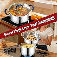 Vista 3 de ARC Olla de acero inoxidable de 6 cuartos con cesta de vapor, olla de vapor múltiple con tapa de vidrio templado para cocinar, utensilios de cocina