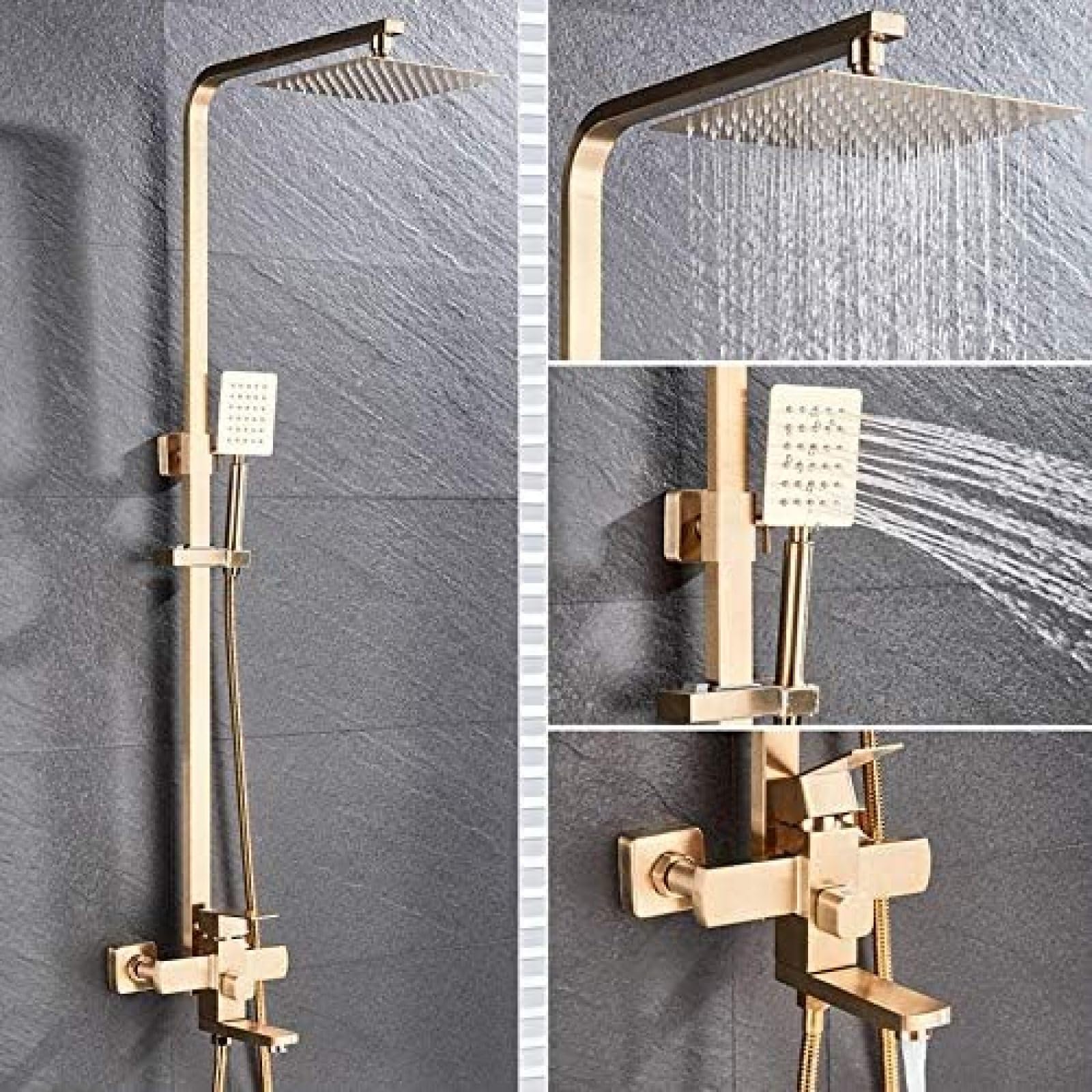 Aycdl Brushed Gold Sus304 Stainless Steel Shower Faucet Wall Mounted Rainfall Shower Head With Hand Shower Bathtub Spout Shower Mixer Set-,Brushed Nickle,