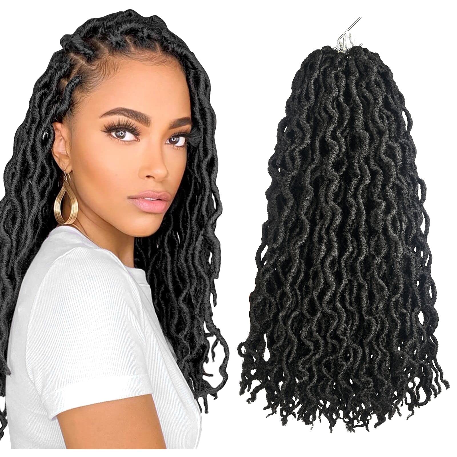 Lumaycens 8Packs/Lot Nu Faux Locs Crochet Hair 18 Inches Natural Black Goddess Faux Locs Crochet Hair Pre-looped Crochet Braids Hair Soft Dreadlocks Synthetic Hair Extensions for Black Women(1B#)