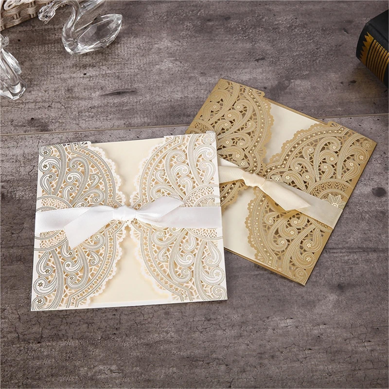 Hochzeitseinladungen Karte 10 Stücke Laser Cut Floral Hochzeitseinladungskarte Spitze Grußkarte Benutzerdefinierte Mit Band Geburtstag Verlobung Hochzeit Partei Liefert(One Set Red)