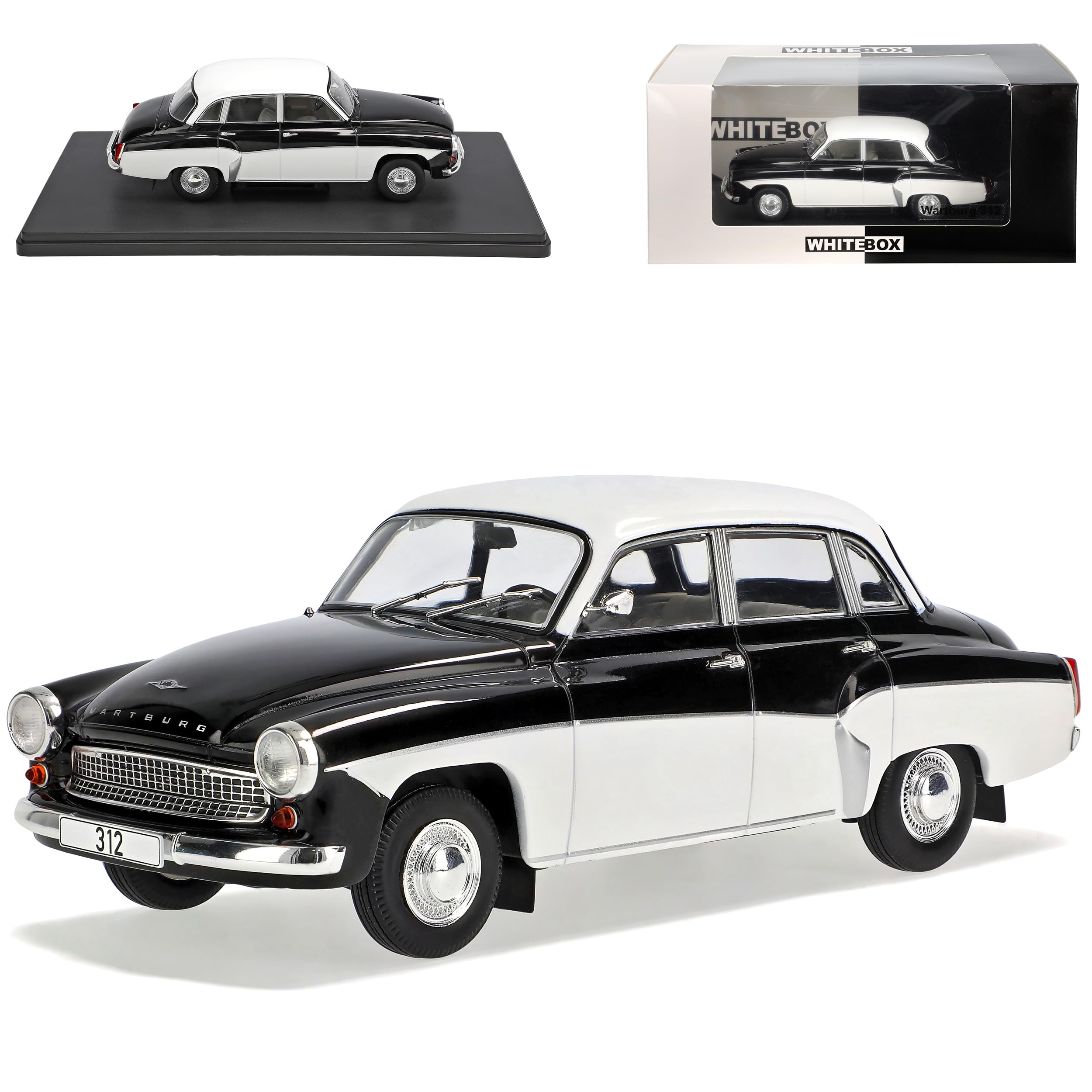 Ixo Wartburg 312 Limousine Schwarz Weiss 1965-1967 DDR 1/24 Whitebox Modell Auto