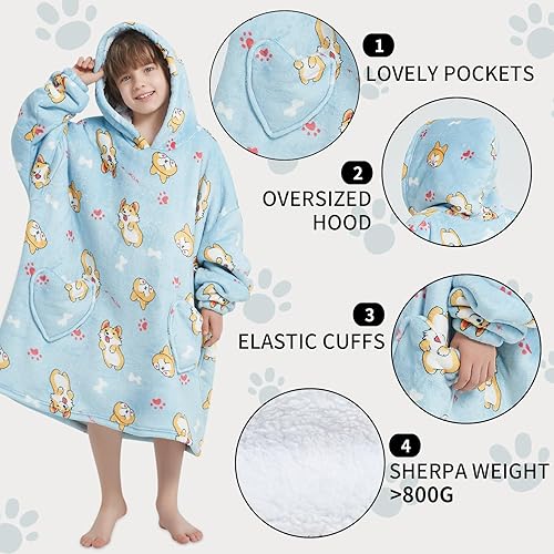 Miniatura 176 de Wearable Blanket Hoodie for Kids Oversized Sherpa Blanket Hoodie for Kids Boys Girls Teens 6-13YR,Navy Shark