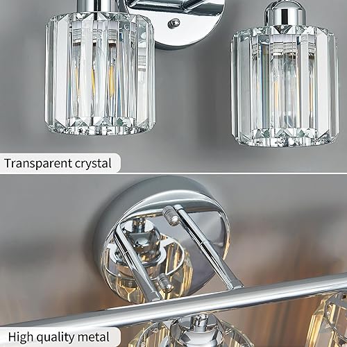 Miniatura 5 de Moderna lámpara de tocador de cristal de 3 luces, lámpara de baño vertical cromada sobre espejo para tocador y fregadero, compatible con bombillas