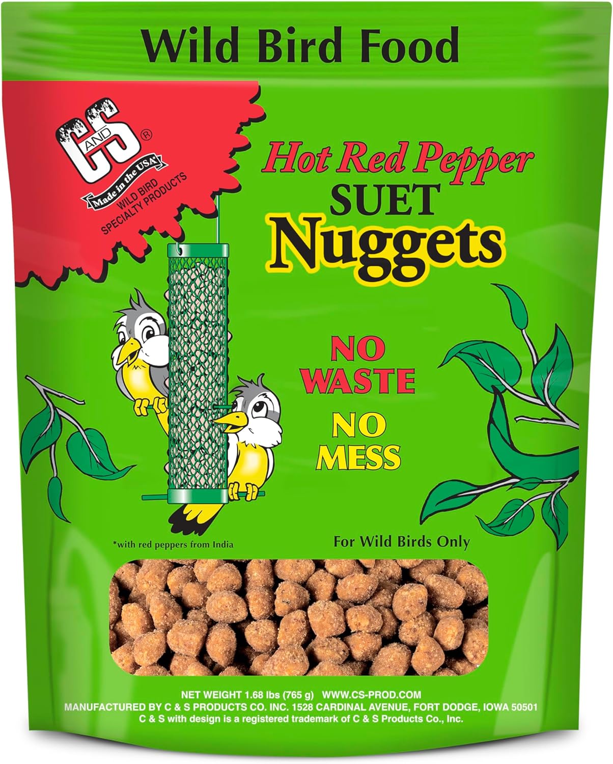 C&S Hot Pepper Suet Nuggets, Outdoor Wild Bird Food for Woodpeckers, Chickadees, Cardinals, Nuthatches and More, 27 Ounces