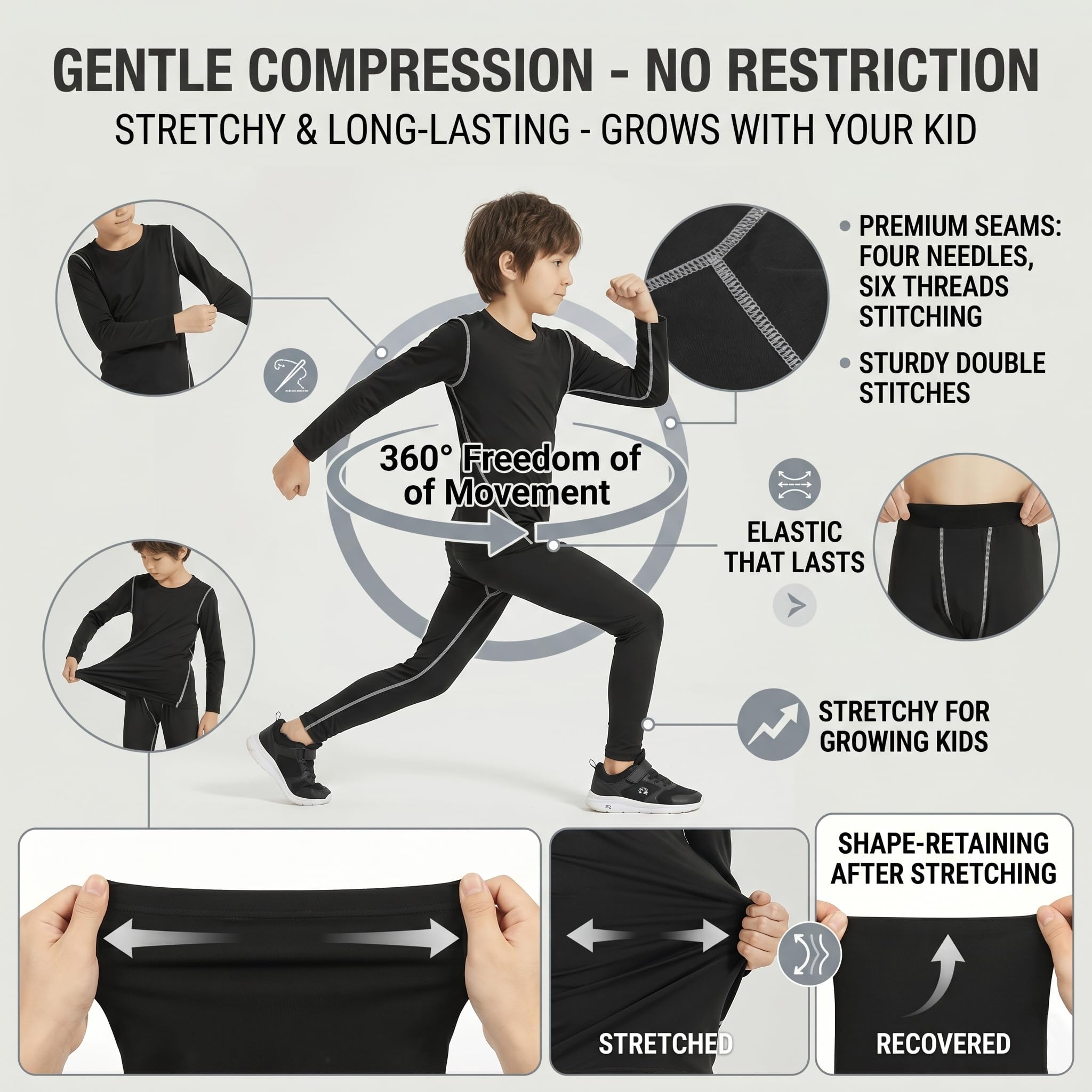 LANBAOSI Ensemble de sous-vêtement Thermique pour Garçon et Fille à Séchage Rapide Tee Shirt Manche Longue&Leggings Set