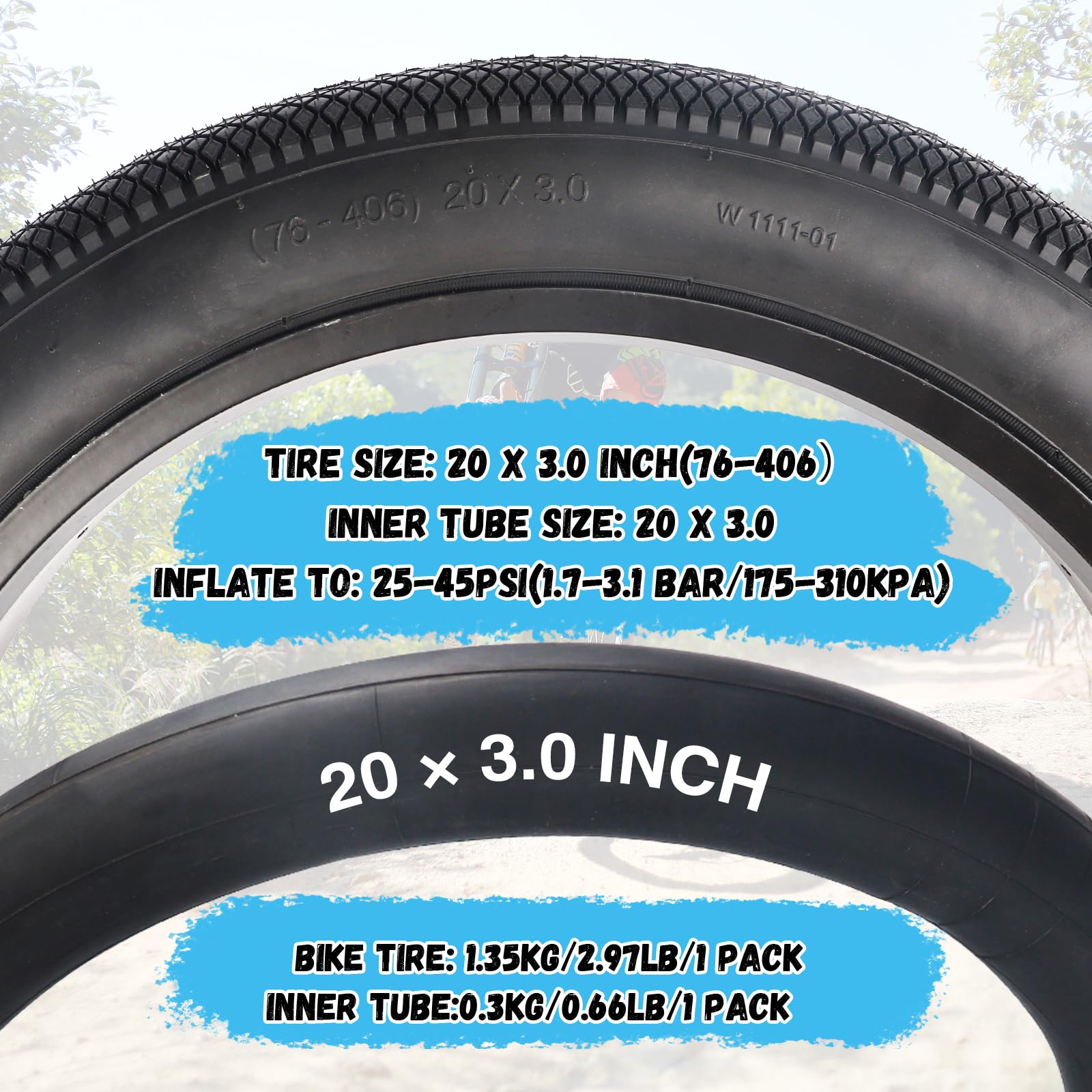 Lot de 2 pneus Fatbike 20/24 x 3.0 Heavy Duty pour vélo électrique avec 2 tuyaux épais 24 x 3,0 AV32 mm