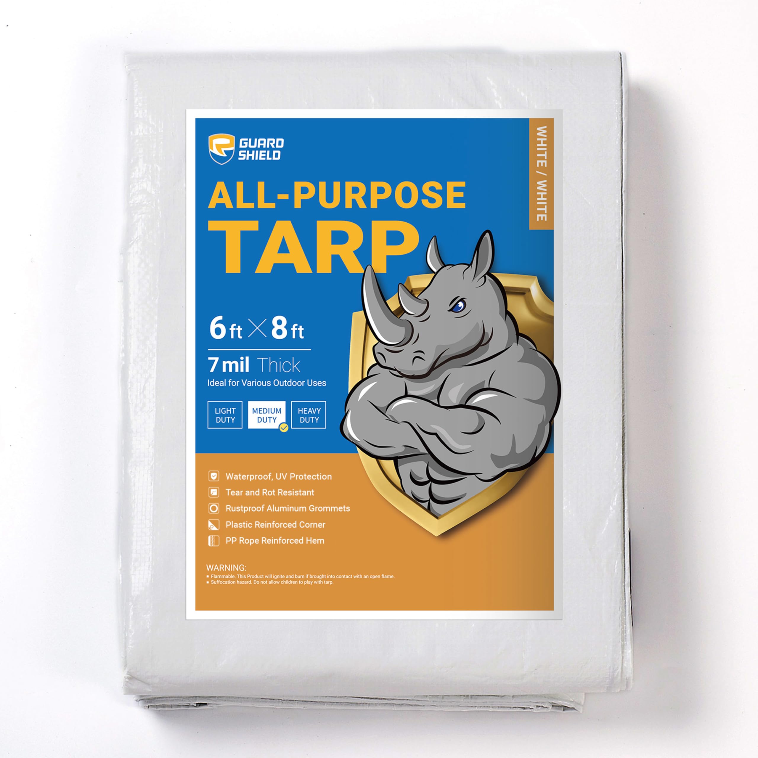 GUARD SHIELD White Tarp 10x12 Feet Medium Duty All Purpose Poly Tarps Cover 7mil — view 73