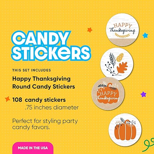 Miniatura 9 de Big Dot of Happiness Happy Thanksgiving - Calcomanías redondas pequeñas de caramelo para fiesta de cosecha de otoño, 324 unidades